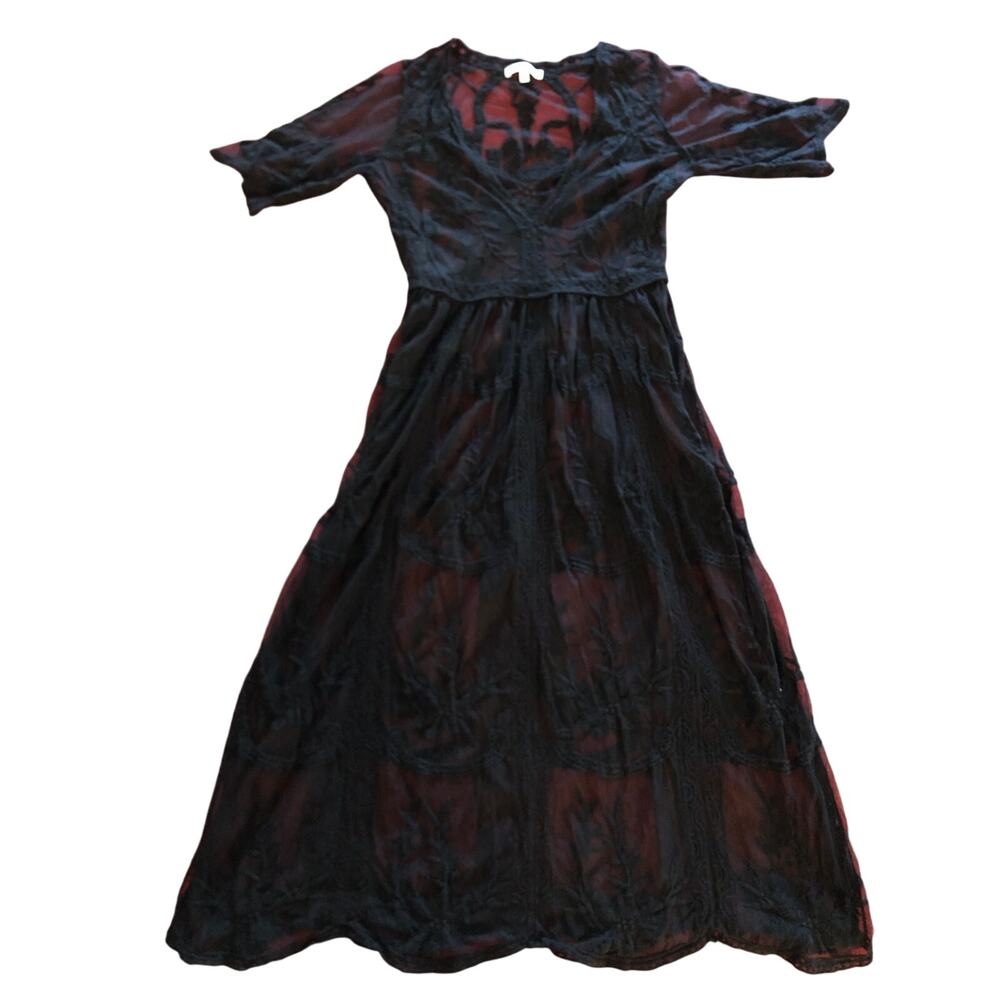 Woven Heart sheer black lace v-neck maxi dress Size Small